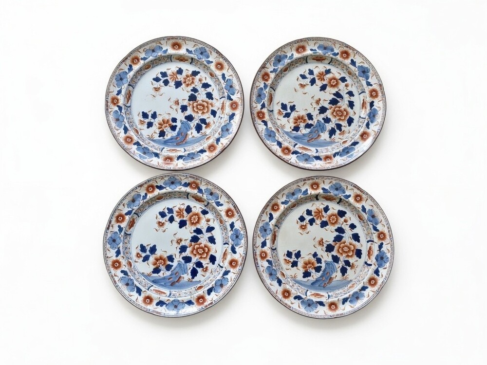 Chinese Export Imari Porcelain Plates 8" Antique 18thC Qianlong Set Of 4